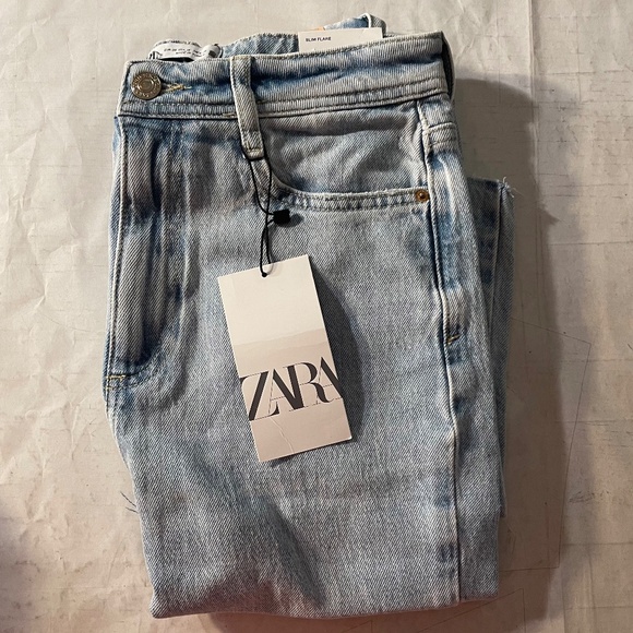 Zara Light Blue Slim Flare Jeans - Picture 2 of 14